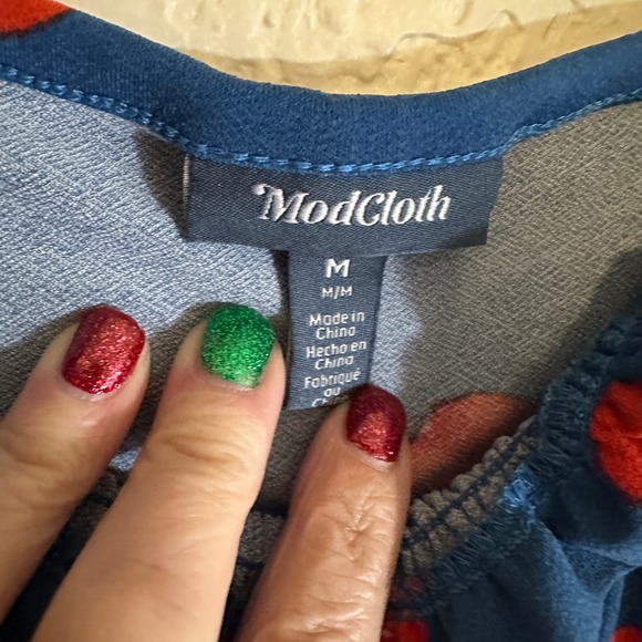 Modcloth Tank Top Womens Medium Blue Cherry Bomb Print Coquette 90 Kidcore Retro - Picture 4 of 14